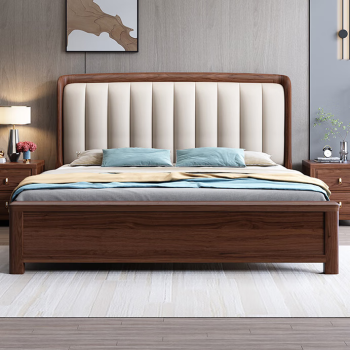 明奢实木床北美黑胡桃木床现代简约双人床1.8米轻奢软靠床主卧