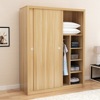 骏德衣柜推拉门简易木质柜子衣橱简约推拉门衣柜木浅胡桃色（加厚